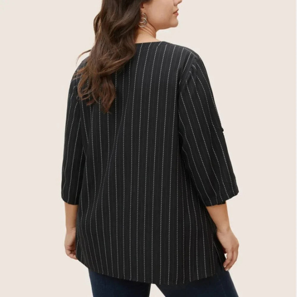 BloomChic Plus Size XL Striped Half Zip Tab Sleeve Blouse us14-16 - Picture 2 of 4